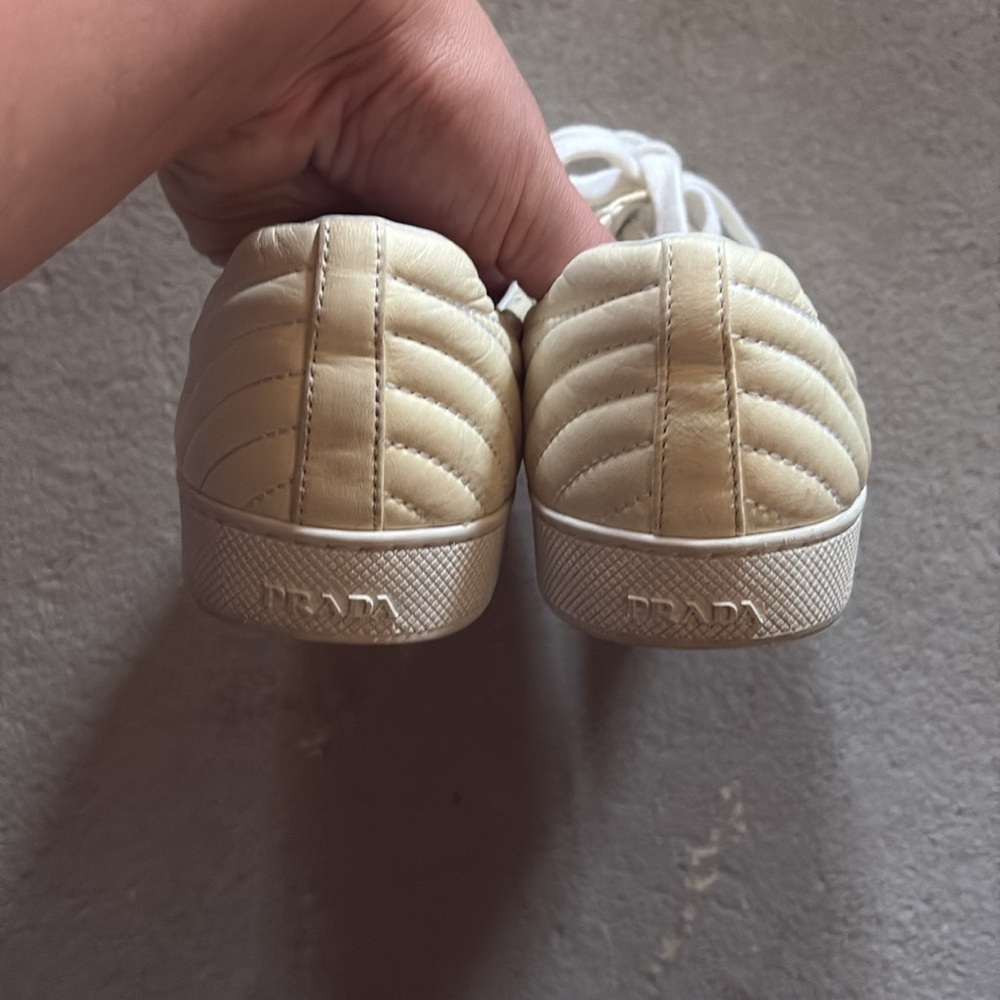 Prada Off-White Lace-Up Sneakers - Picture 7 of 8